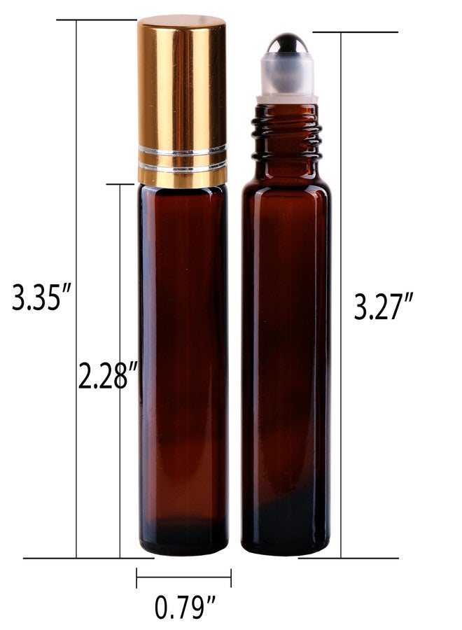 inice 24 Pack Roller Bottles for Essential Oils, Amber Galss 10ml Roll On Bottle with Stainless Steel Roller Balls and Metal Caps - Image 5